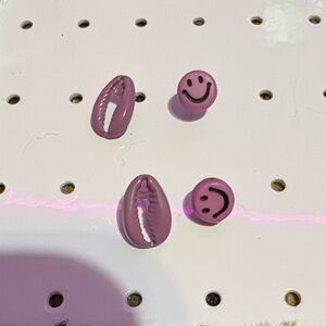 4 for 18$ 🔥 Purple Smile Face & Cowrie Shell Earrings Set
